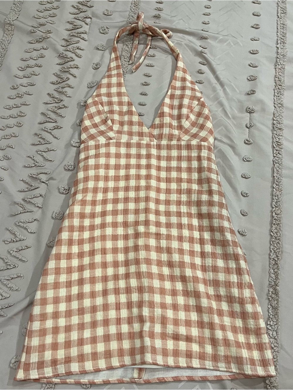 Zara Pink and White Gingham Halter Mini Dress